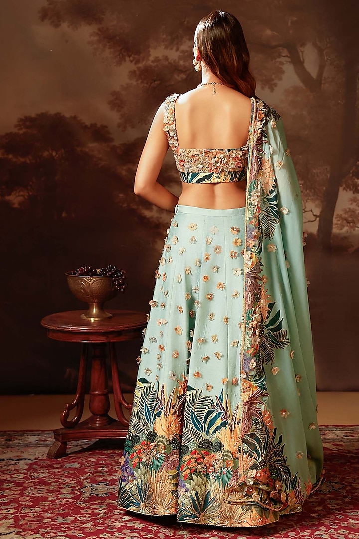 Blue Silk Embroidered Wedding Lehenga Set by Soup by Sougat Paul at Pernia's Pop Up Shop