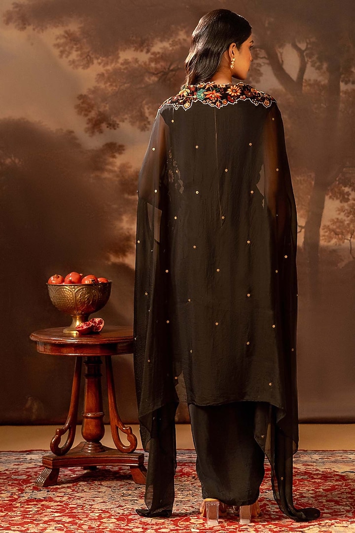 Black Organza Embroidered & Printed Jacket Vacation Dress by Soup by Sougat Paul at Pernia's Pop Up Shop