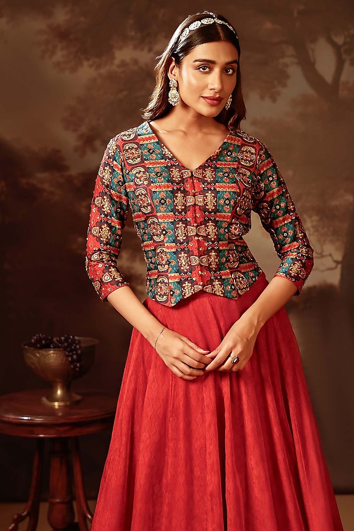 Red Organza Printed Wedding Lehenga Set by Soup by Sougat Paul at Pernia's Pop Up Shop