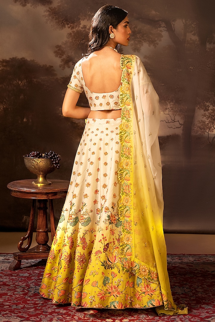 Yellow Silk Embroidered Wedding Lehenga Se by Soup by Sougat Paul at Pernia's Pop Up Shop