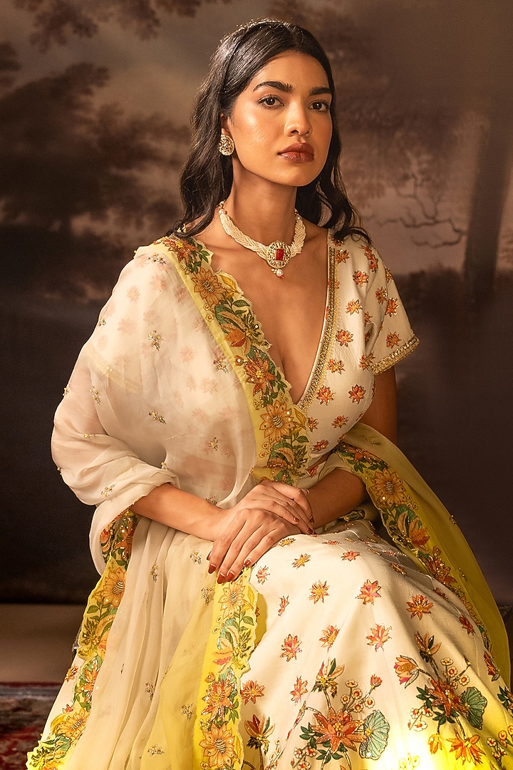 Yellow Silk Embroidered Wedding Lehenga Se by Soup by Sougat Paul at Pernia's Pop Up Shop