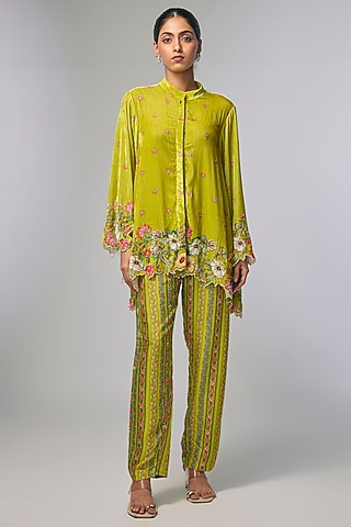 Yellow Velvet Embellished Kurta Set by Soup by Sougat Paul