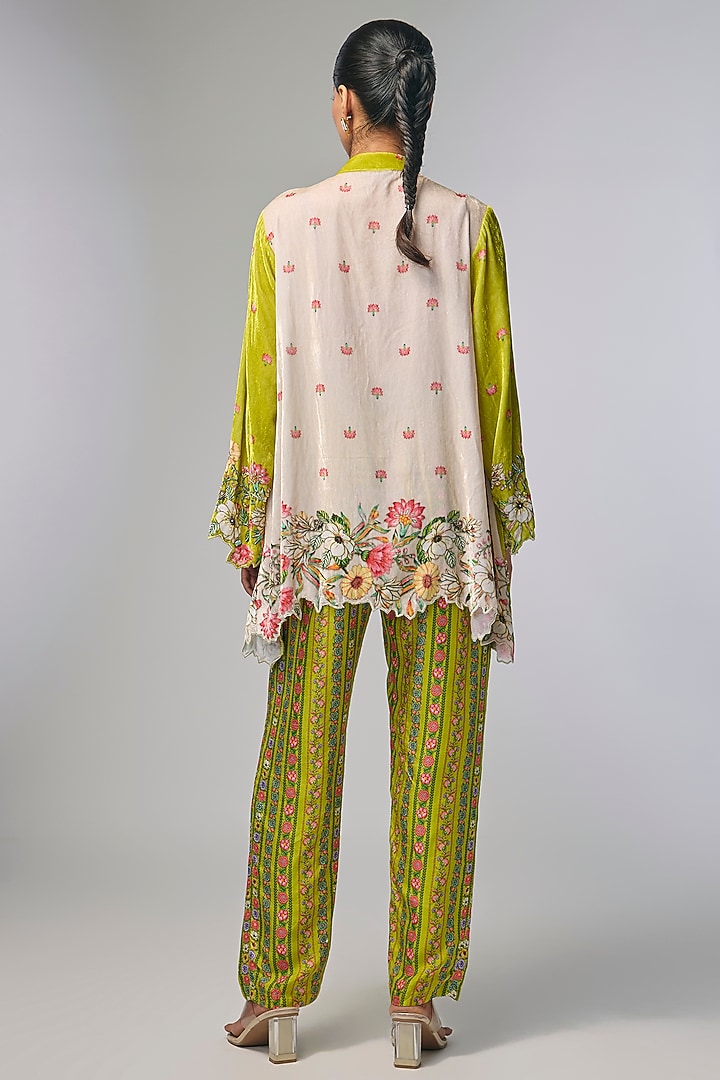 Yellow Velvet Embellished Kurta Set by Soup by Sougat Paul at Pernia's Pop Up Shop
