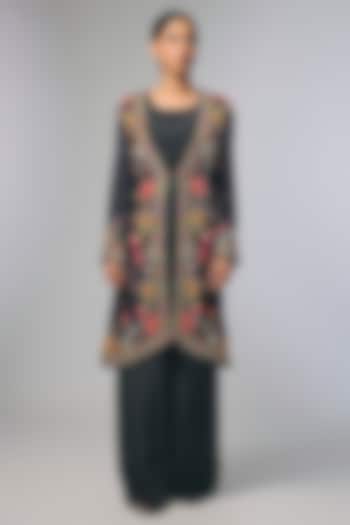 Black Crepe Embroidered Jumpsuit by Soup by Sougat Paul at Pernia's Pop Up Shop