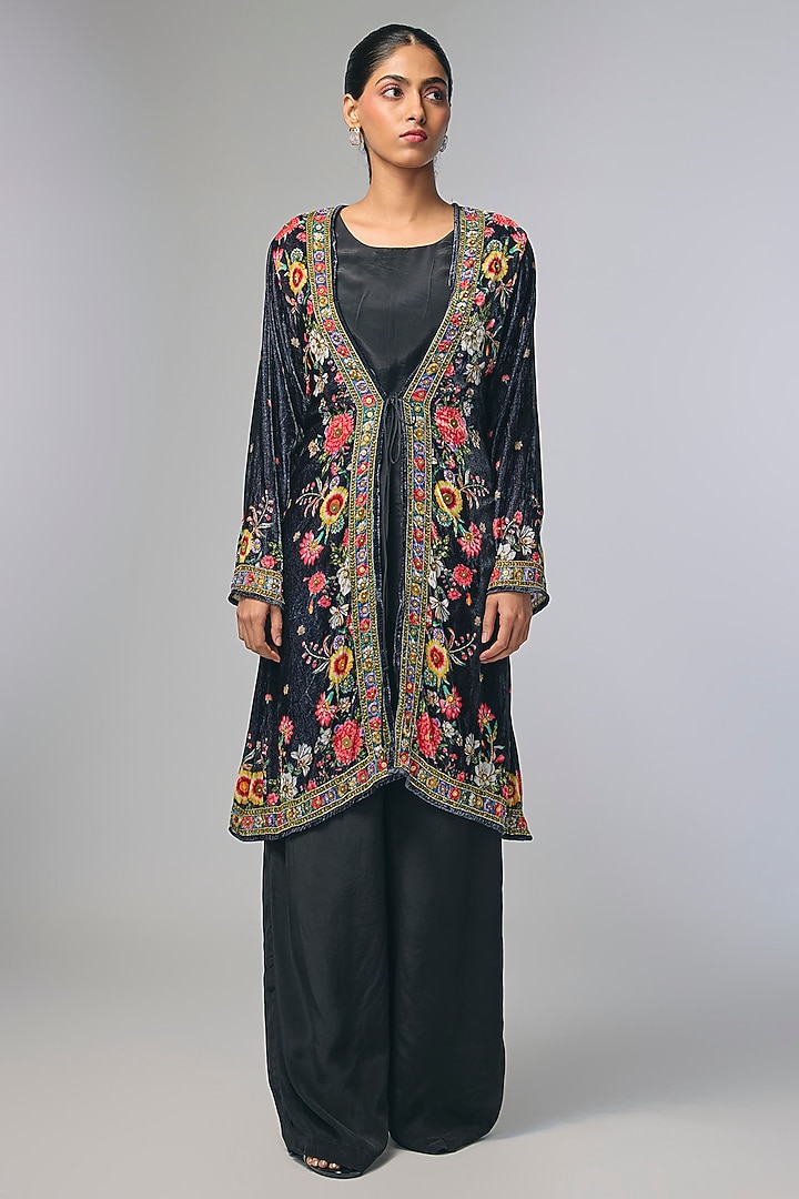 Black Crepe Embroidered Jumpsuit by Soup by Sougat Paul at Pernia's Pop Up Shop