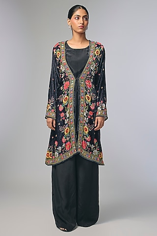 Black Crepe Embroidered Jumpsuit by Soup by Sougat Paul