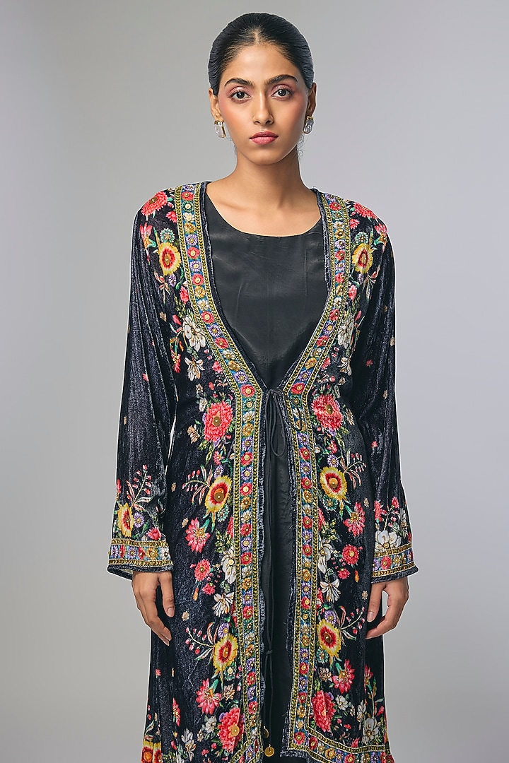 Black Crepe Embroidered Jumpsuit by Soup by Sougat Paul at Pernia's Pop Up Shop