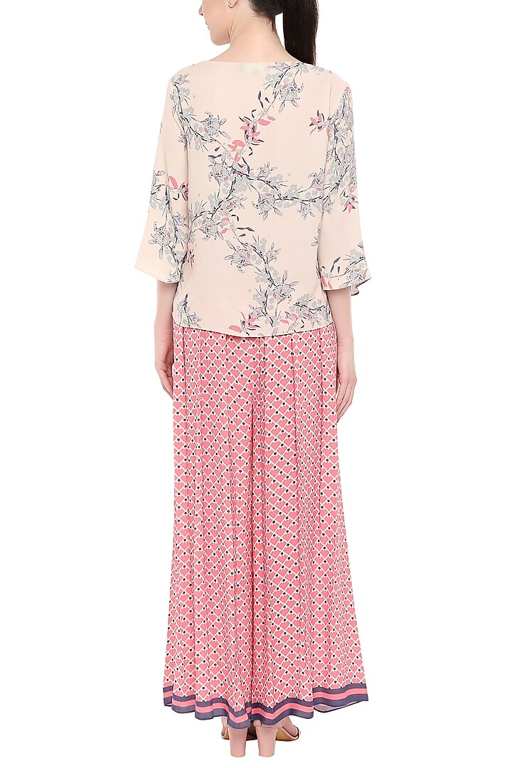 Off White Printed Top With Pink Palazzo Pants by Soup by Sougat Paul at Pernia's Pop Up Shop