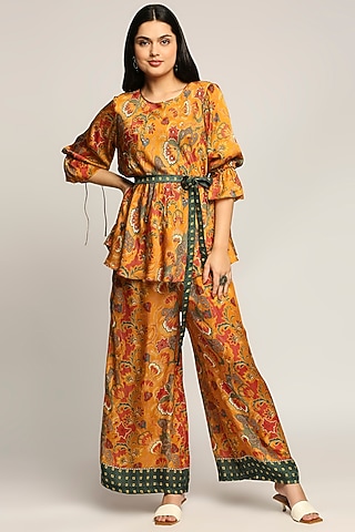 Mustard Printed Pant Set by Soup by Sougat Paul