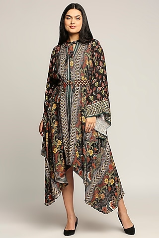 Black Printed Asymmetrical Dress by Soup by Sougat Paul