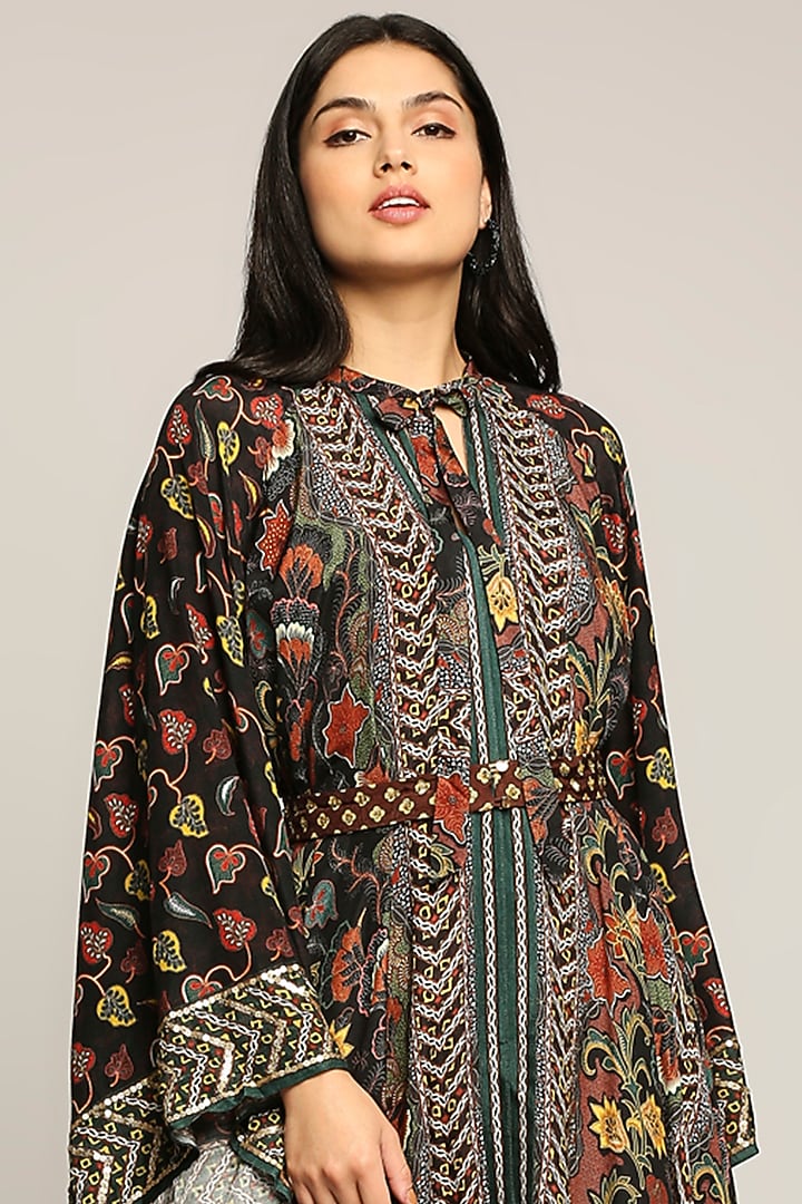 Black Printed Asymmetrical Summer Dress by Soup by Sougat Paul at Pernia's Pop Up Shop