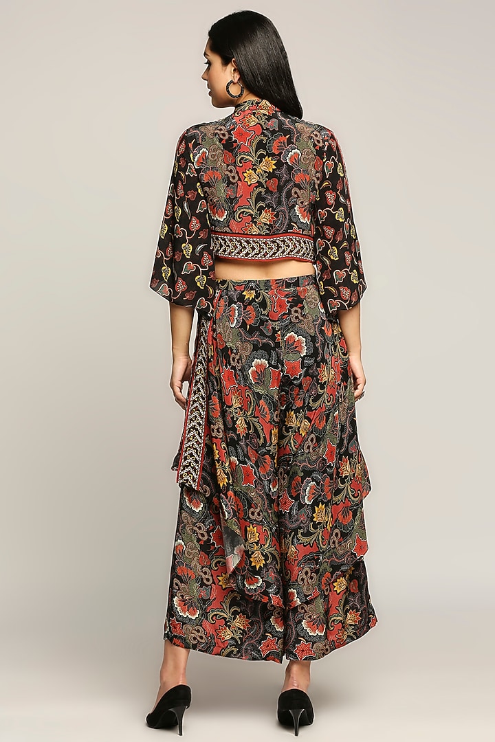 Black Printed Layered Pant Set by Soup by Sougat Paul at Pernia's Pop Up Shop
