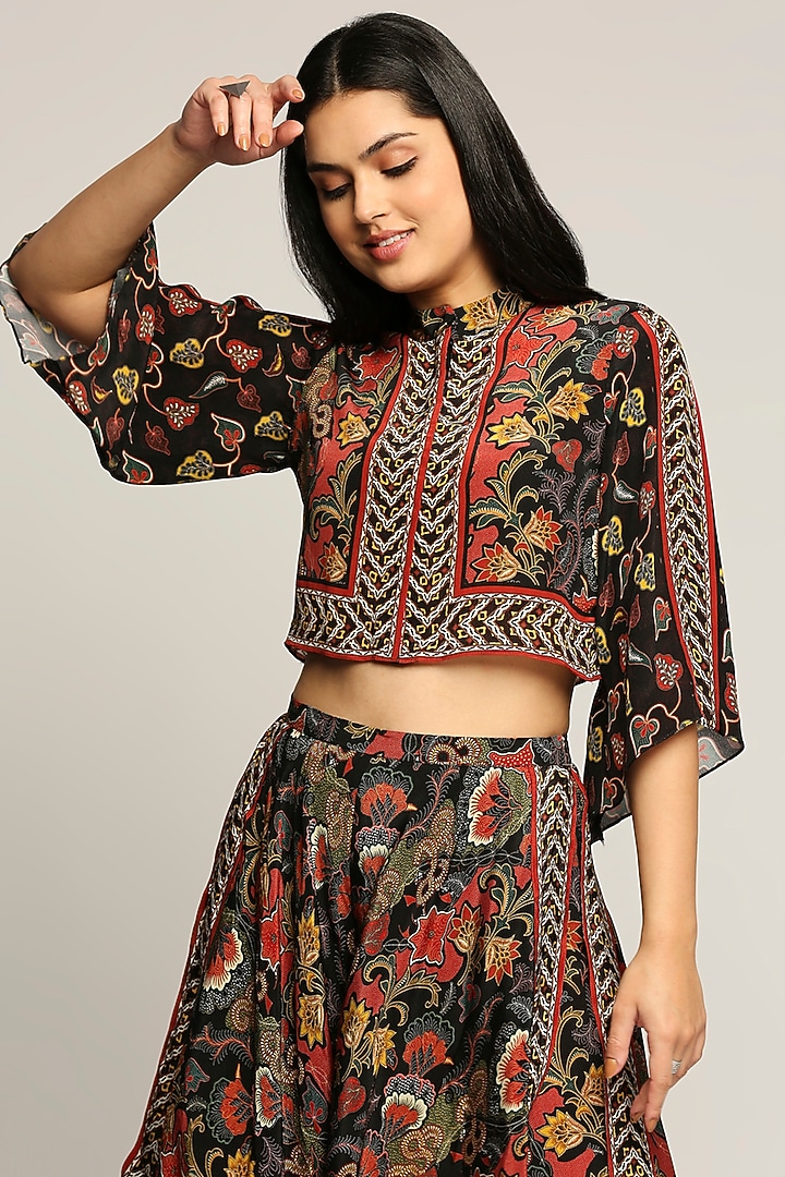 Black Printed Layered Pant Set by Soup by Sougat Paul at Pernia's Pop Up Shop