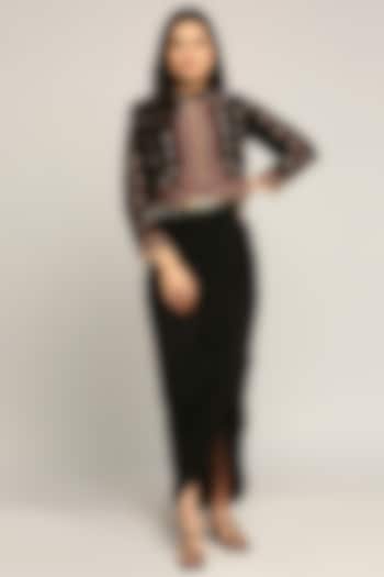 Black Printed Draped Skirt Set by Soup by Sougat Paul at Pernia's Pop Up Shop