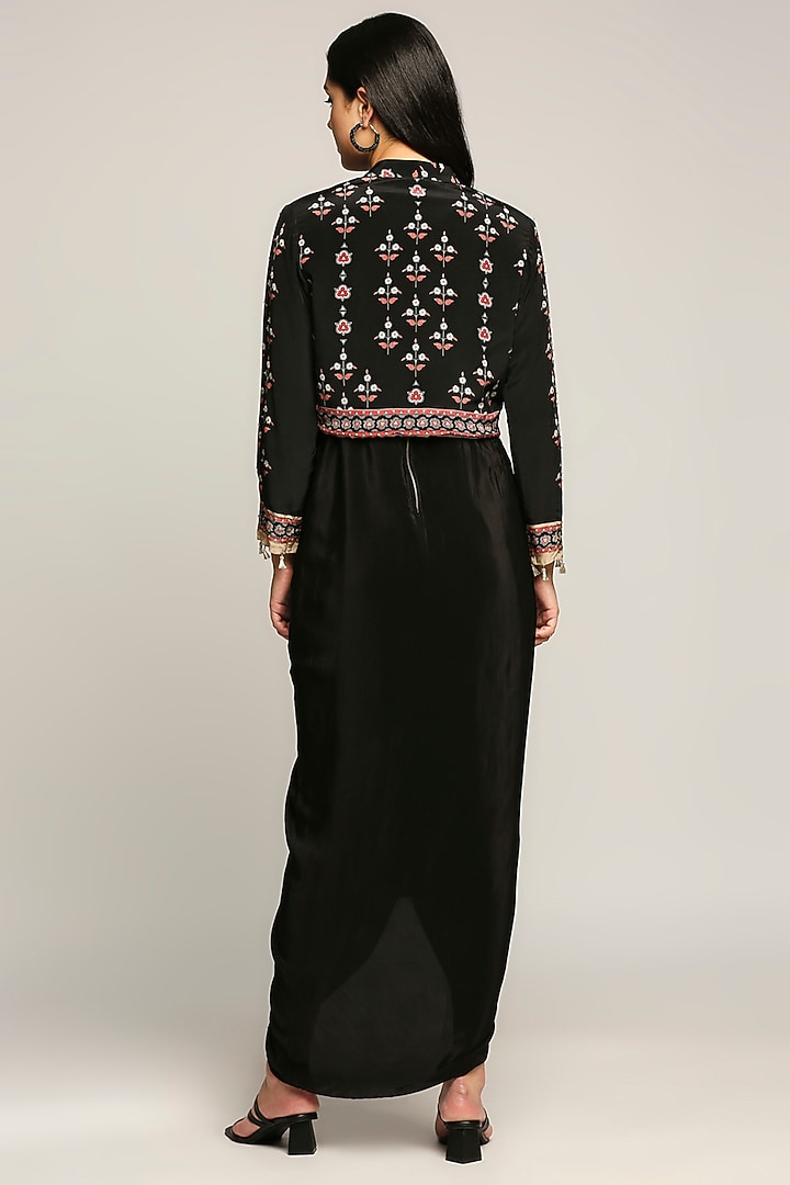 Black Printed Draped Skirt Set by Soup by Sougat Paul at Pernia's Pop Up Shop