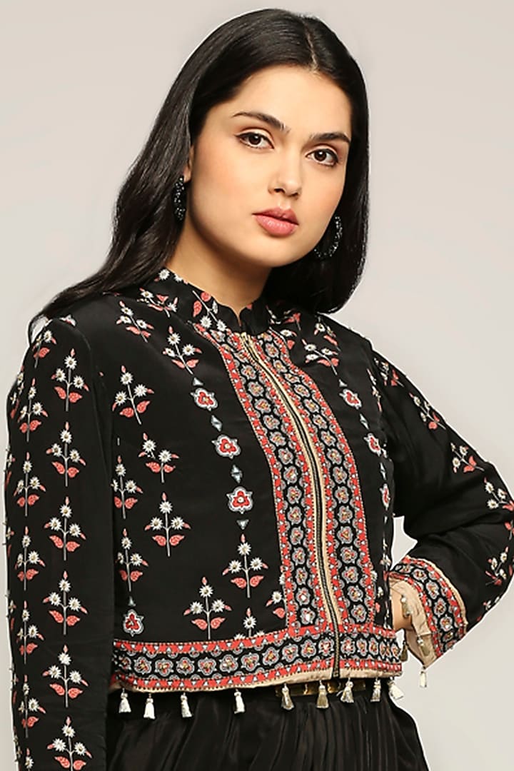 Black Printed Draped Skirt Set by Soup by Sougat Paul at Pernia's Pop Up Shop