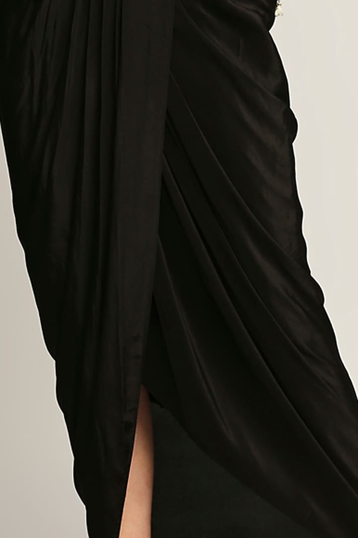 Black Printed Draped Skirt Set by Soup by Sougat Paul at Pernia's Pop Up Shop