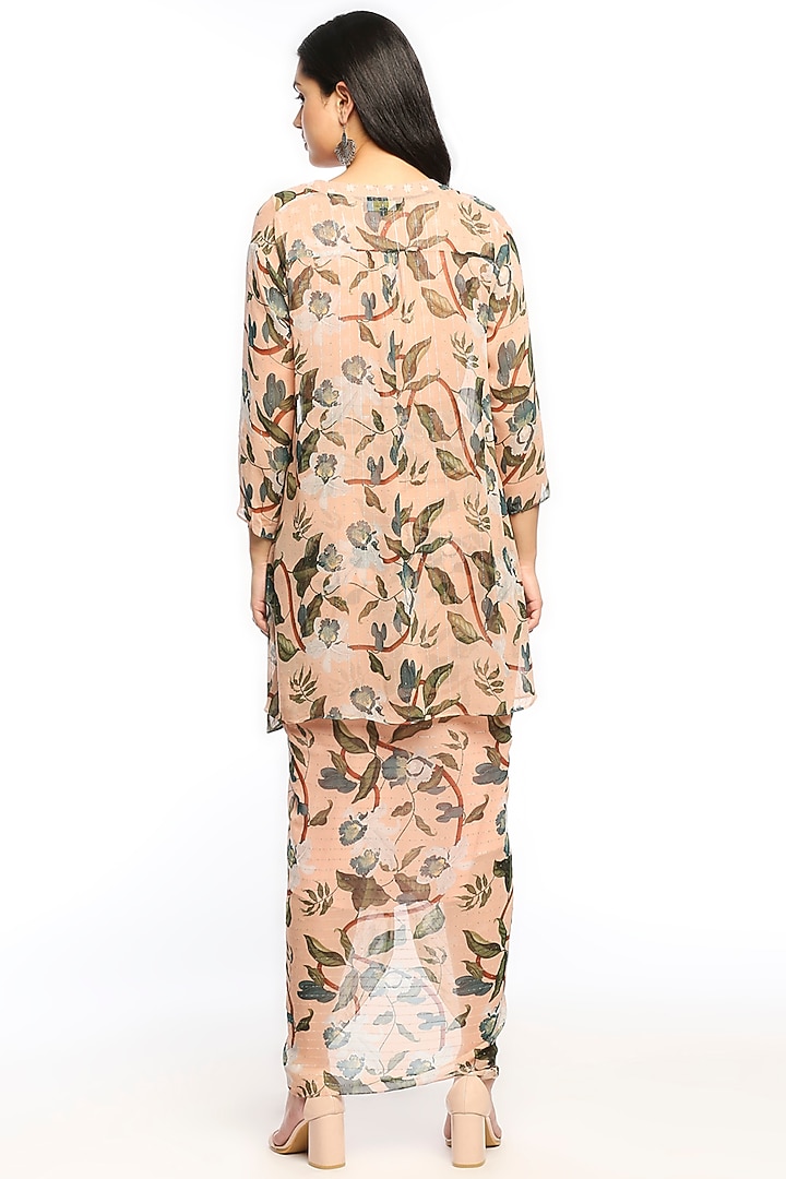 Peach Printed Jacket Set by Soup by Sougat Paul at Pernia's Pop Up Shop