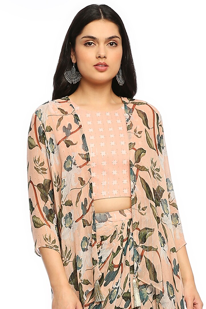 Peach Printed Jacket Set by Soup by Sougat Paul at Pernia's Pop Up Shop