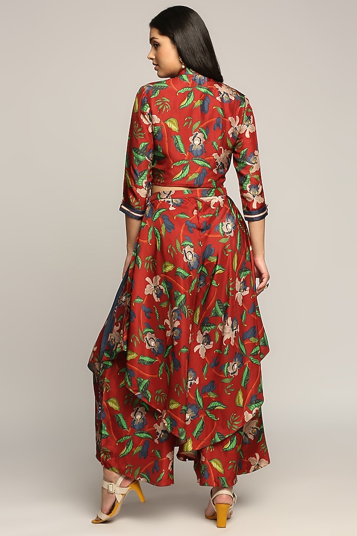Dark Red Printed Jacket Set by Soup by Sougat Paul at Pernia's Pop Up Shop