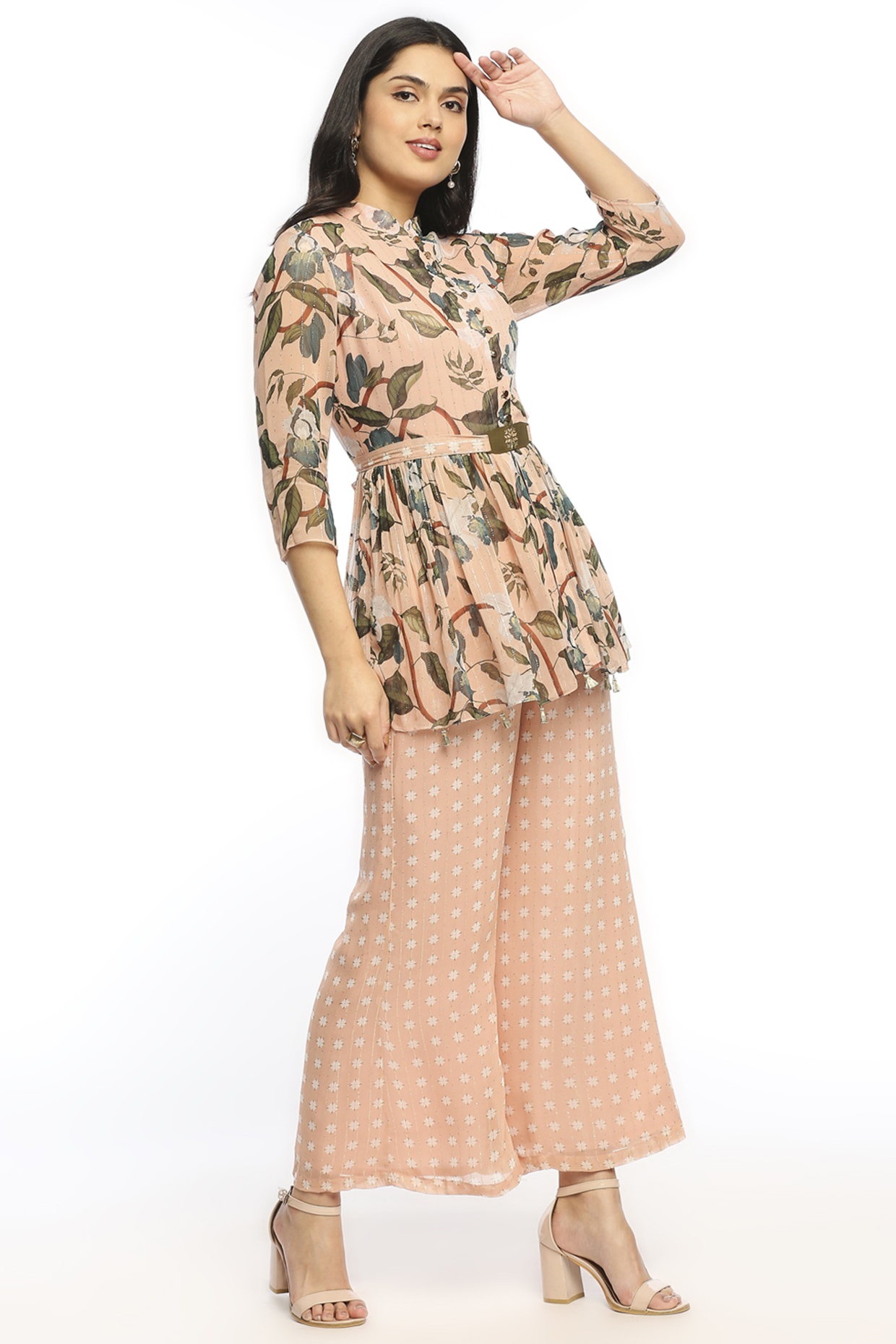 Peach Printed Pant Set by Soup by Sougat Paul at Pernia's Pop Up Shop