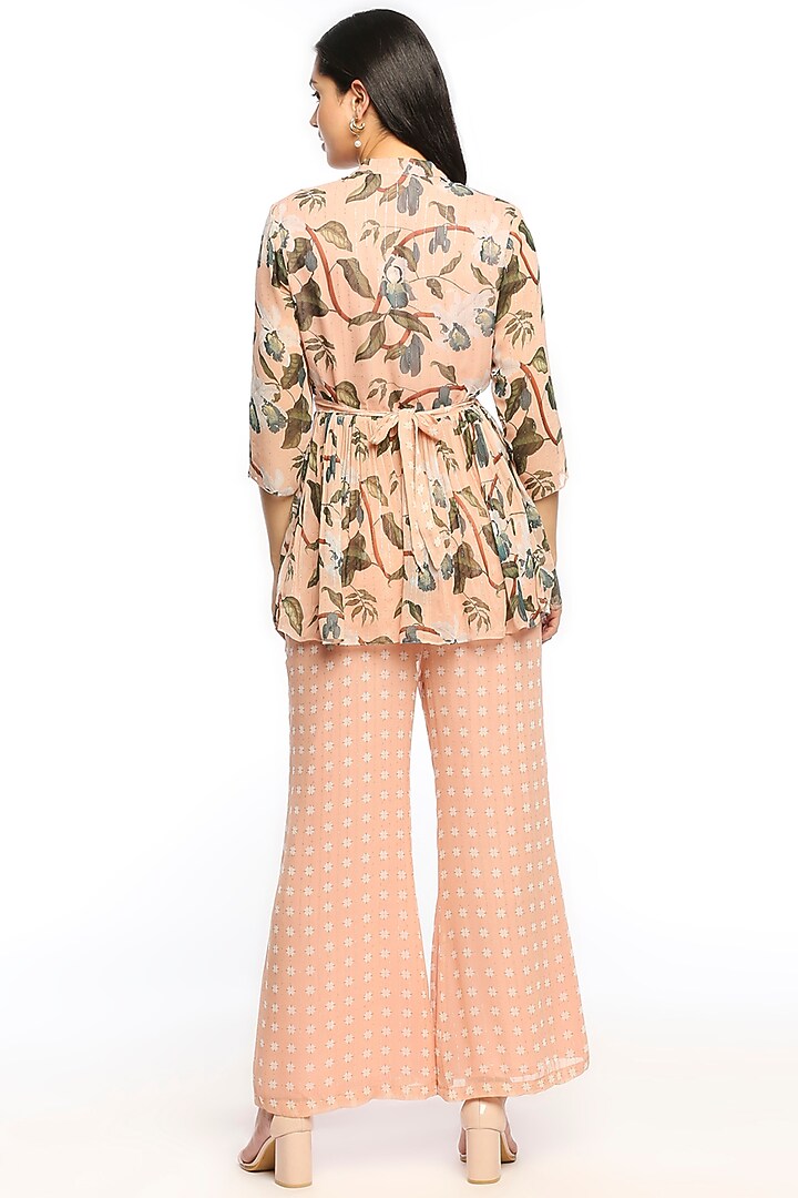 Peach Printed Pant Set by Soup by Sougat Paul at Pernia's Pop Up Shop
