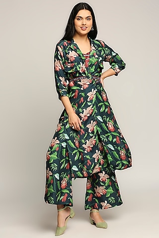 Green Printed Jacket Set by Soup by Sougat Paul