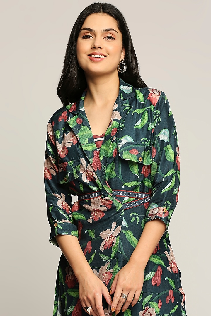 Green Printed Jacket Set by Soup by Sougat Paul at Pernia's Pop Up Shop