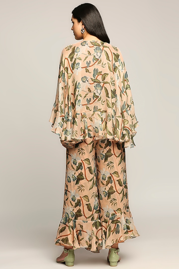 Peach Printed Jacket Set by Soup by Sougat Paul at Pernia's Pop Up Shop