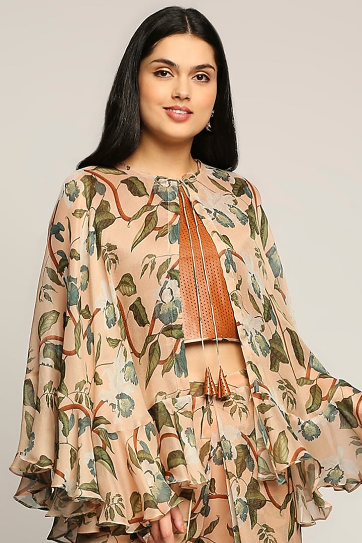 Peach Printed Jacket Set by Soup by Sougat Paul at Pernia's Pop Up Shop