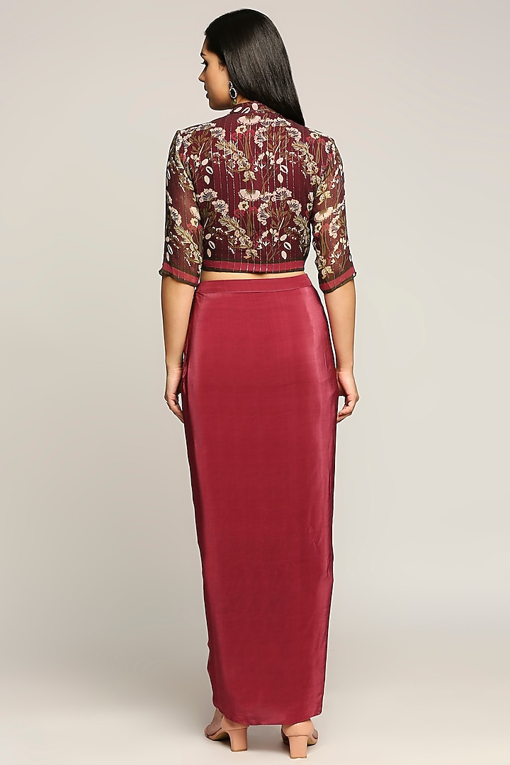 Wine Georgette Draped Skirt Set by Soup by Sougat Paul at Pernia's Pop Up Shop