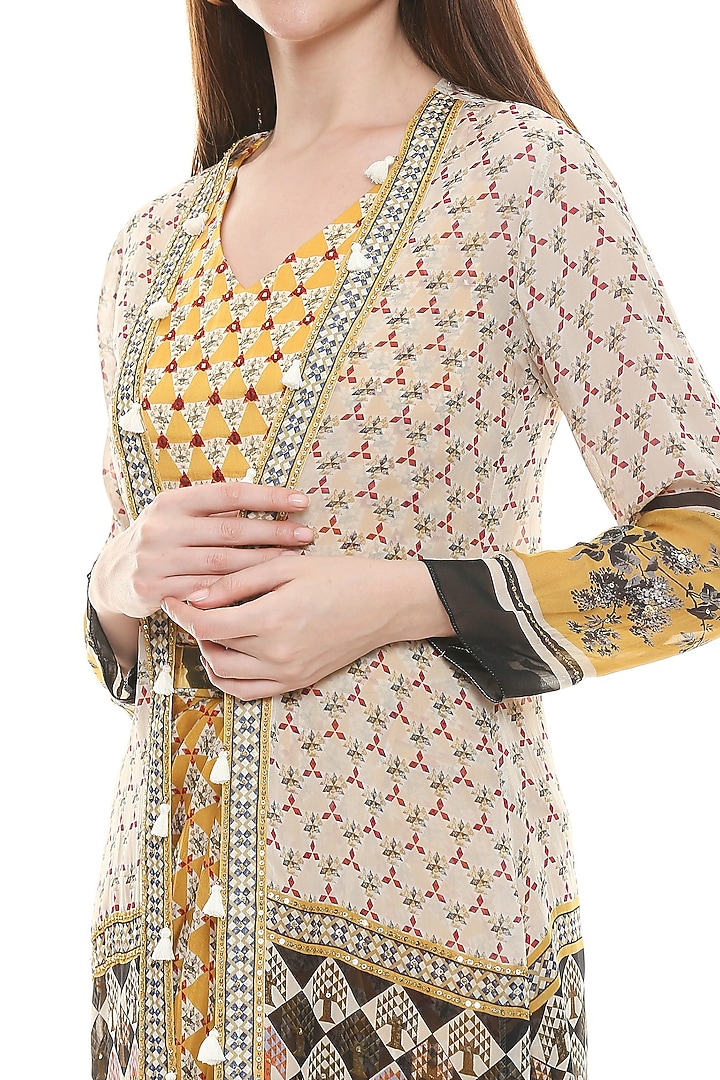 Yellow Printed Vacation Dress With Jacket by Soup by Sougat Paul at Pernia's Pop Up Shop