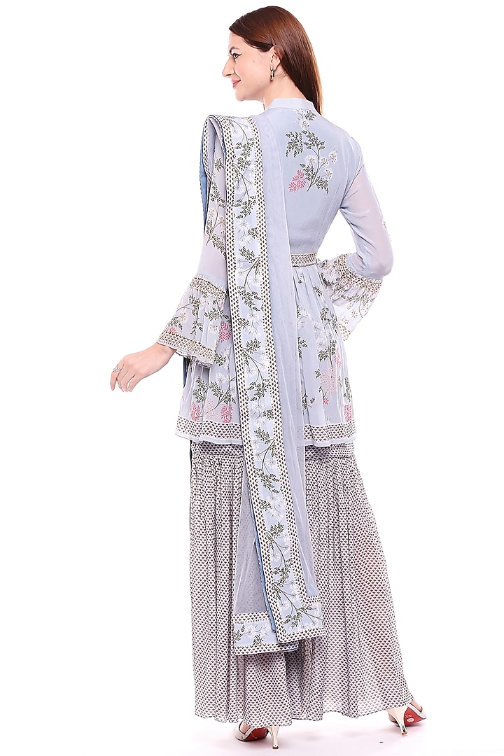 Powder Blue Printed Party Wear Sharara Set by Soup by Sougat Paul at Pernia's Pop Up Shop