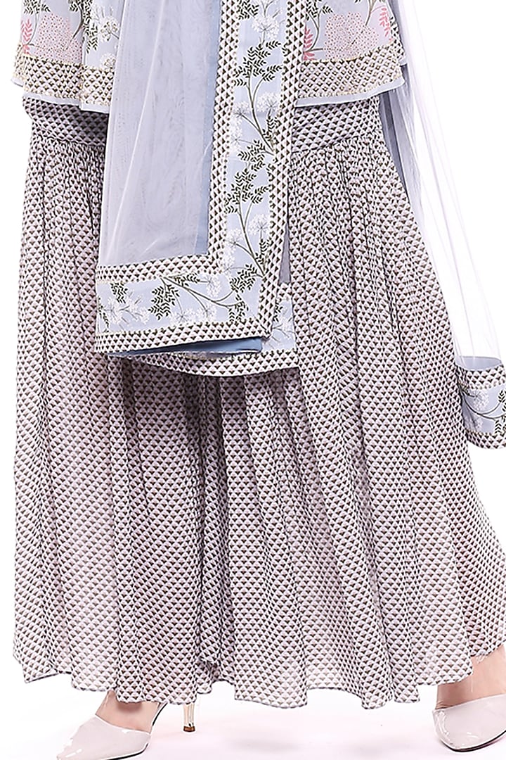 Powder Blue Printed Party Wear Sharara Set by Soup by Sougat Paul at Pernia's Pop Up Shop