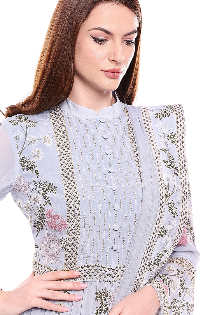 Powder Blue Printed Party Wear Sharara Set by Soup by Sougat Paul at Pernia's Pop Up Shop