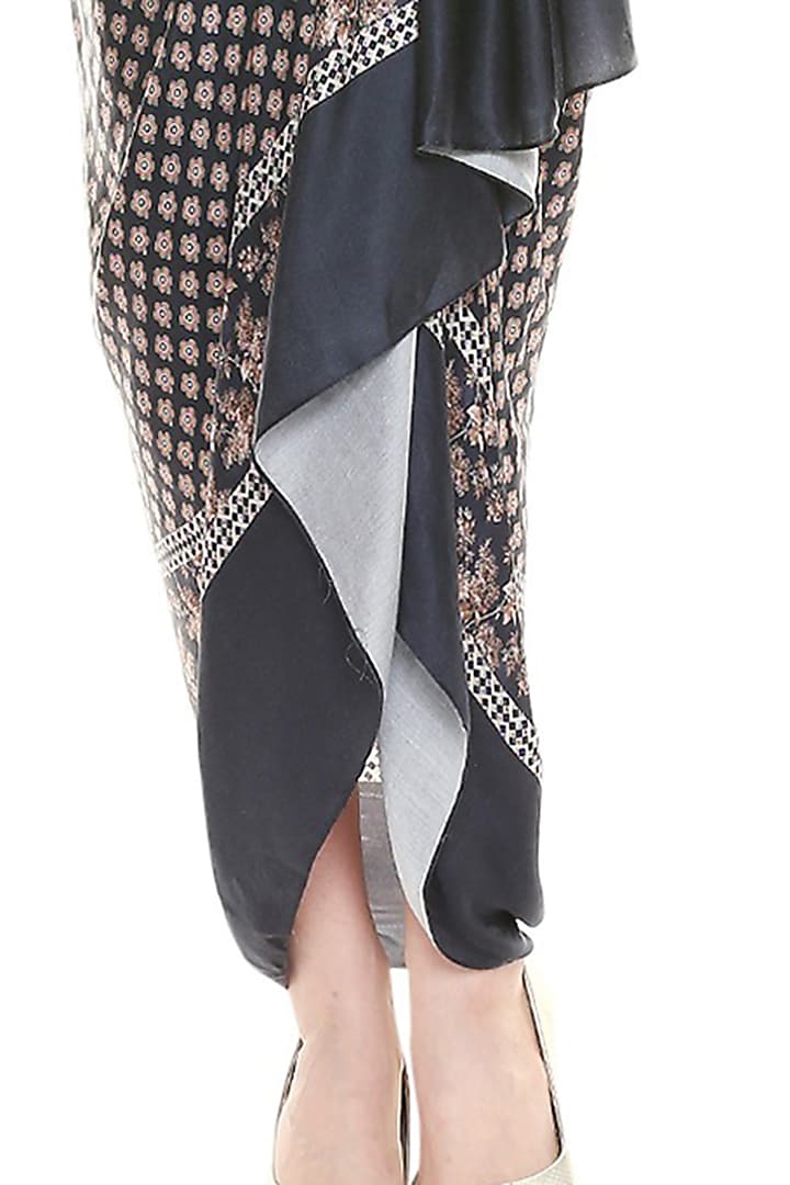 Navy Blue Printed Vacation Dress With Jacket by Soup by Sougat Paul at Pernia's Pop Up Shop