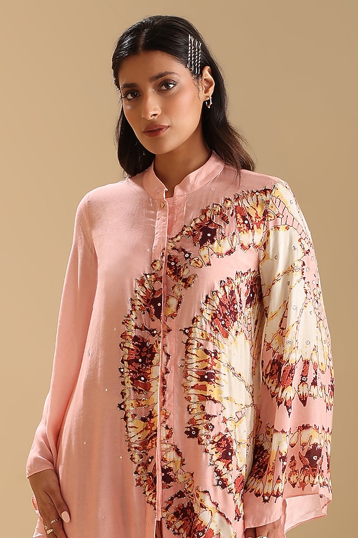Pink Cotton Silk Applique Embroidered Co-Ord Set by Soup by Sougat Paul at Pernia's Pop Up Shop