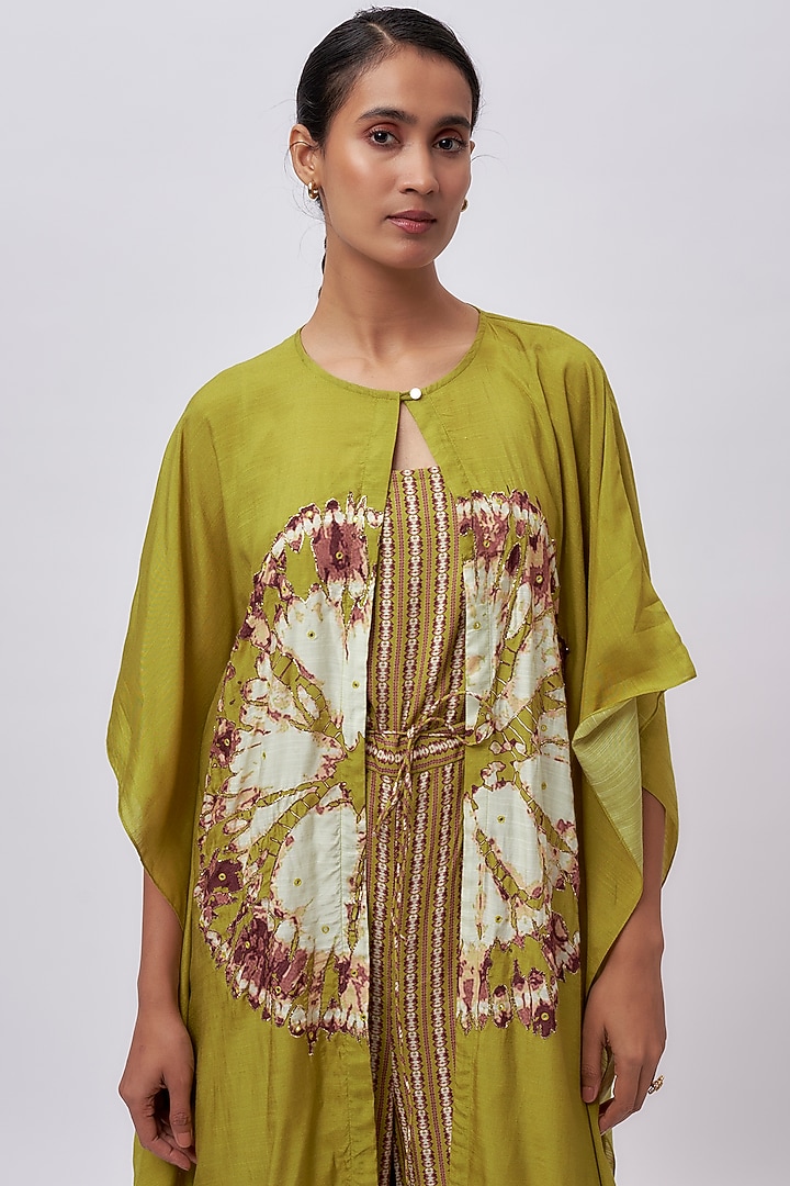 Green Cotton Digital Printed Jumpsuit With Cape by Soup by Sougat Paul at Pernia's Pop Up Shop