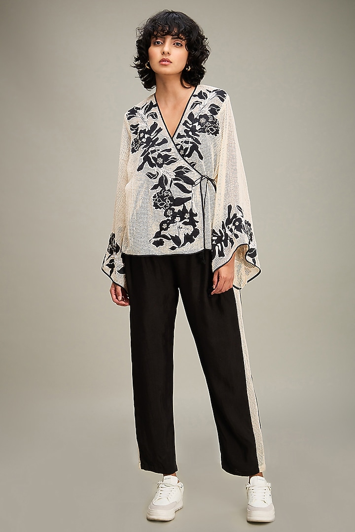 Black Cotton Applique Embroidered Co-Ord Set by Soup by Sougat Paul at Pernia's Pop Up Shop