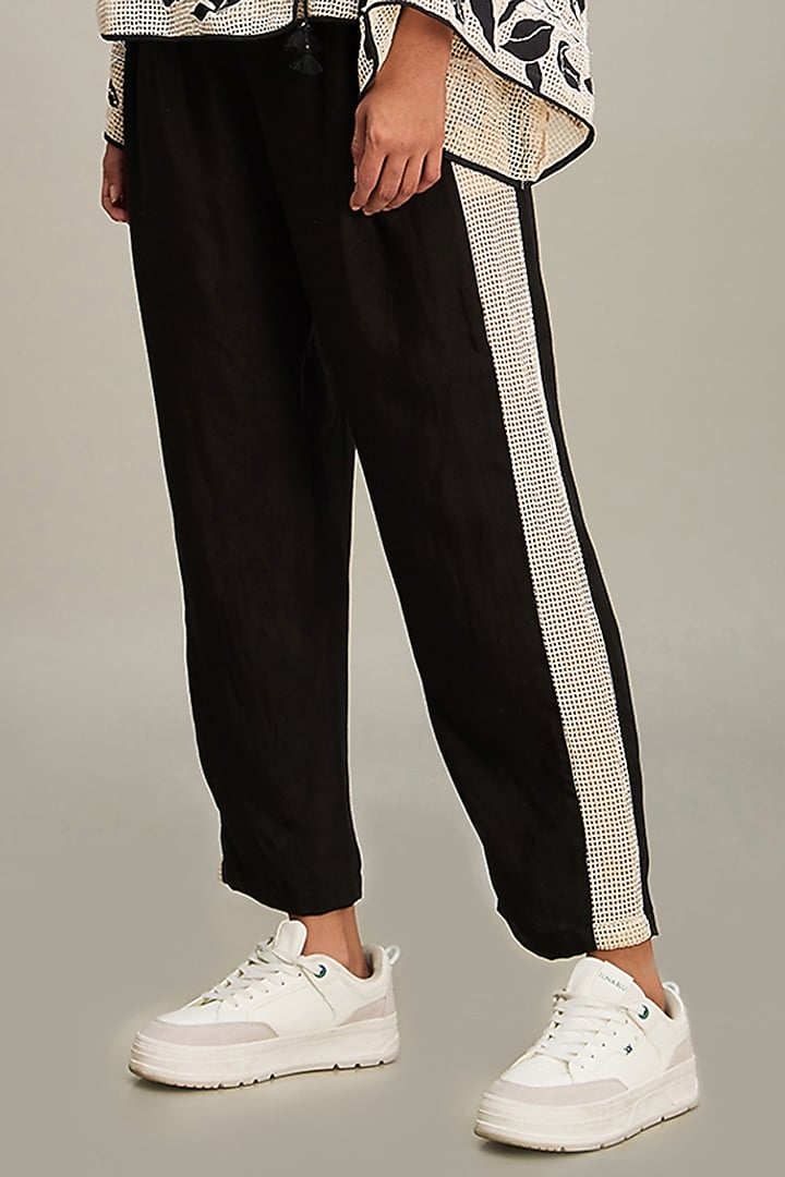 Black Cotton Applique Embroidered Co-Ord Set by Soup by Sougat Paul at Pernia's Pop Up Shop