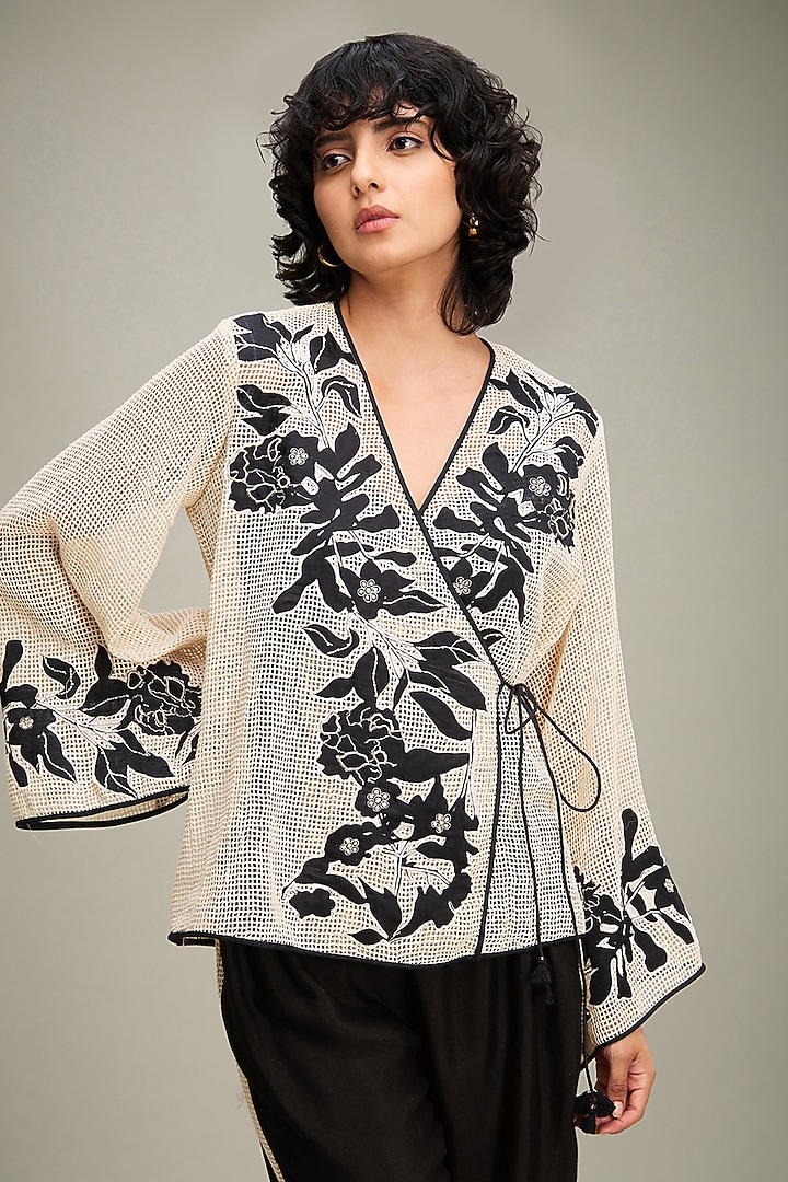 Black Cotton Applique Embroidered Co-Ord Set by Soup by Sougat Paul at Pernia's Pop Up Shop