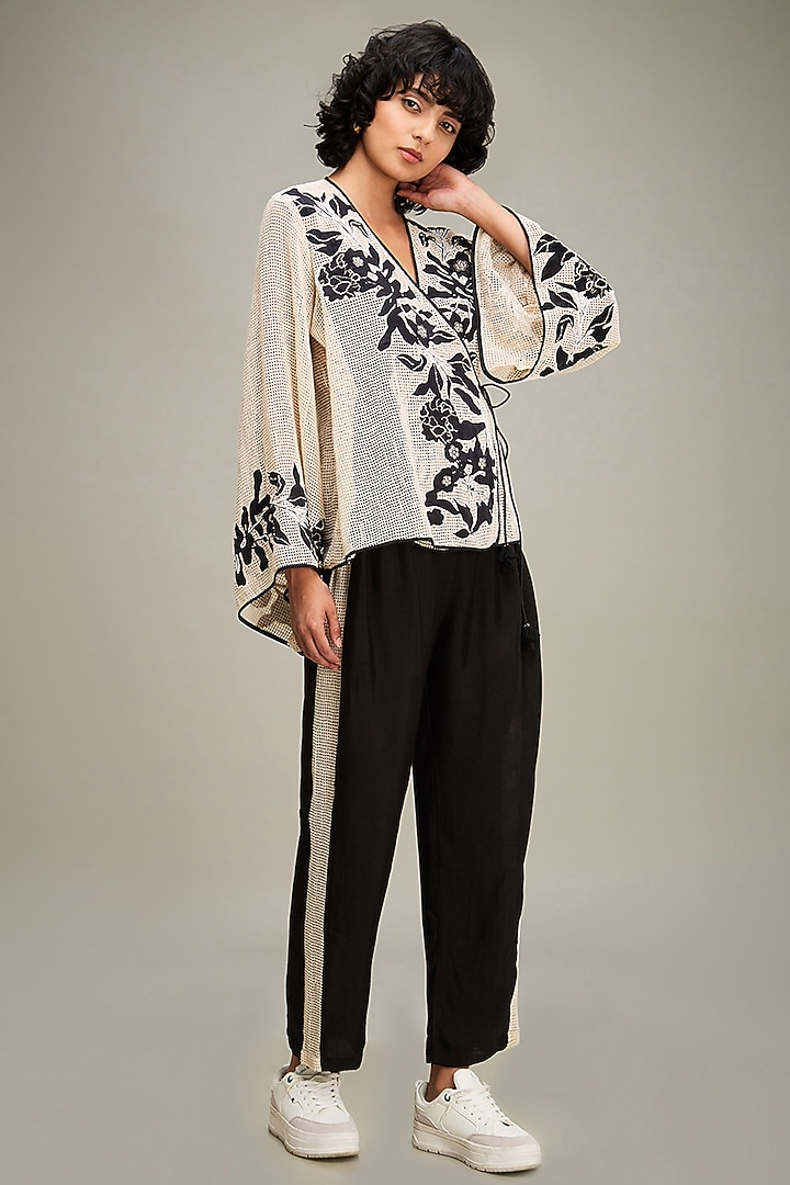 Black Cotton Applique Embroidered Co-Ord Set by Soup by Sougat Paul at Pernia's Pop Up Shop