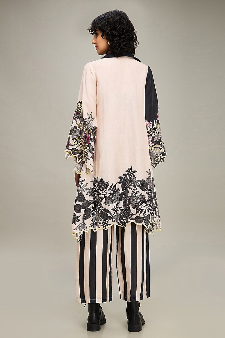 Black Linen Embellished Jacket Set by Soup by Sougat Paul at Pernia's Pop Up Shop