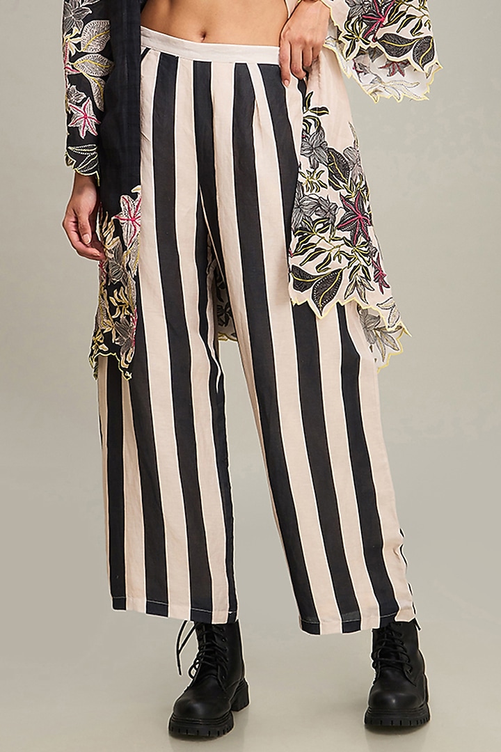 Black Linen Embellished Jacket Set by Soup by Sougat Paul at Pernia's Pop Up Shop