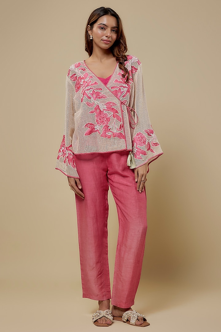 Pink Chanderi Pant Set by Soup by Sougat Paul at Pernia's Pop Up Shop