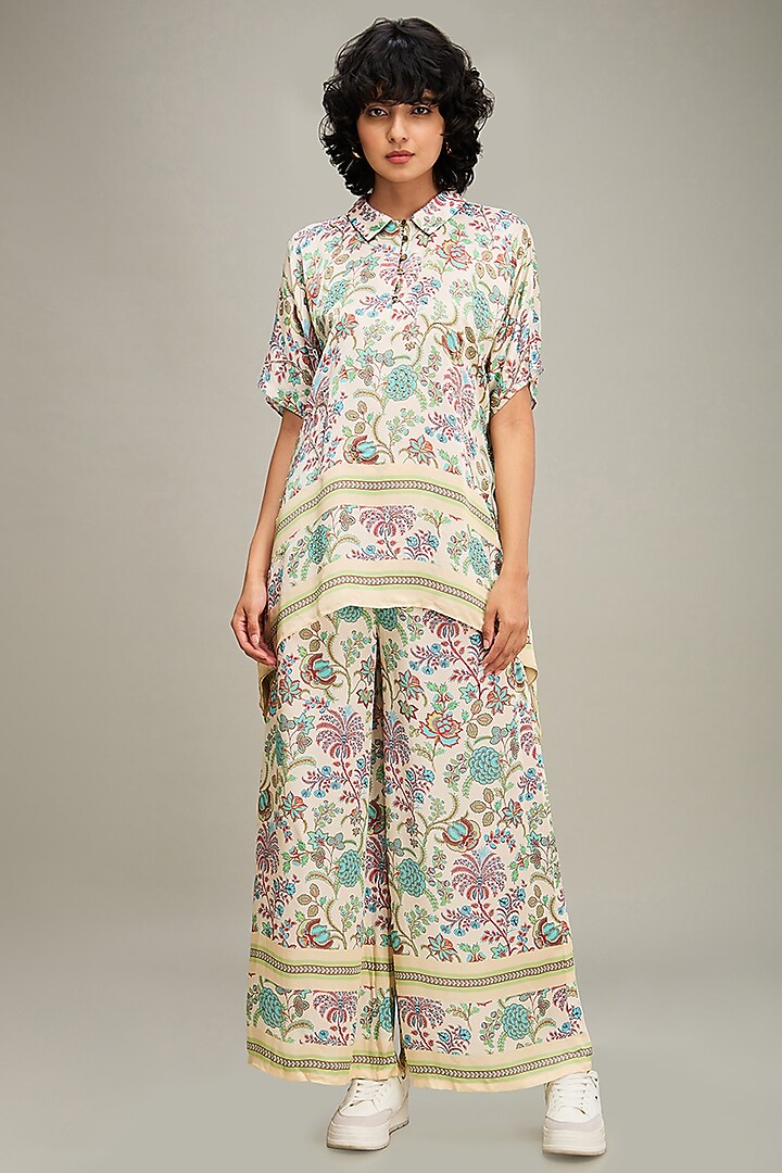 Multi-Colored Satin Printed Co-Ord Set by Soup by Sougat Paul at Pernia's Pop Up Shop