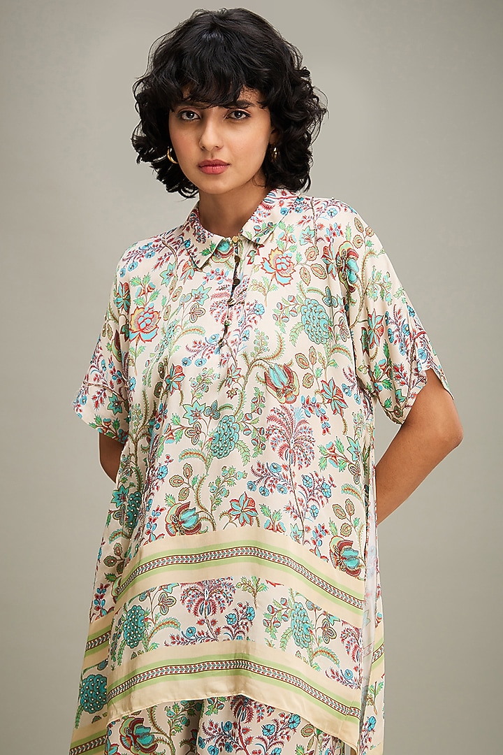 Multi-Colored Satin Printed Co-Ord Set by Soup by Sougat Paul at Pernia's Pop Up Shop