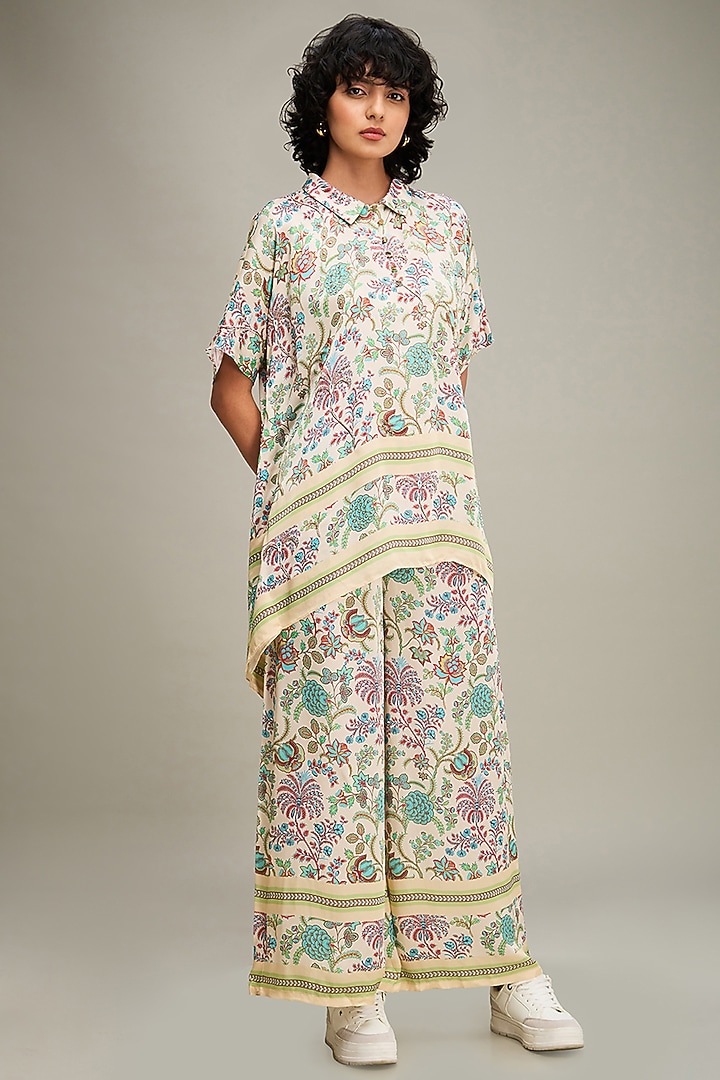 Multi-Colored Satin Printed Co-Ord Set by Soup by Sougat Paul at Pernia's Pop Up Shop