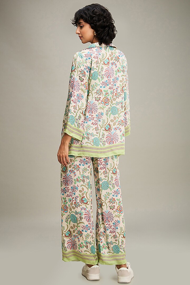 Multi-Colored Satin Printed Jacket Set by Soup by Sougat Paul at Pernia's Pop Up Shop