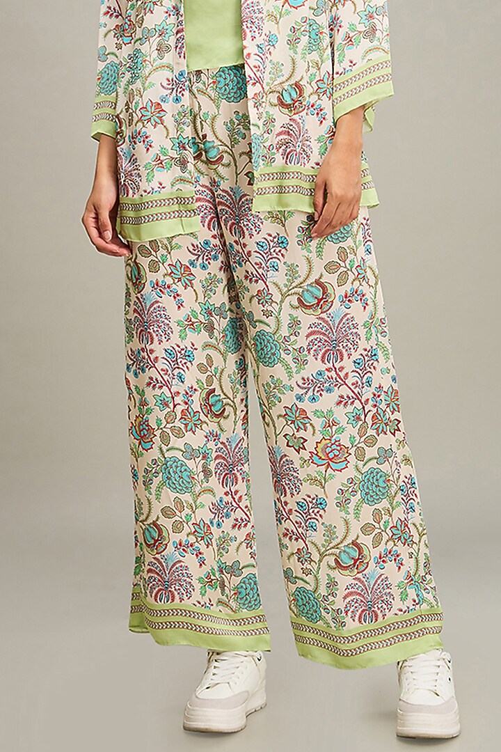 Multi-Colored Satin Printed Jacket Set by Soup by Sougat Paul at Pernia's Pop Up Shop